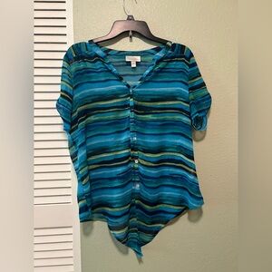 dressbarn Teal and Lime Button Down Shirt